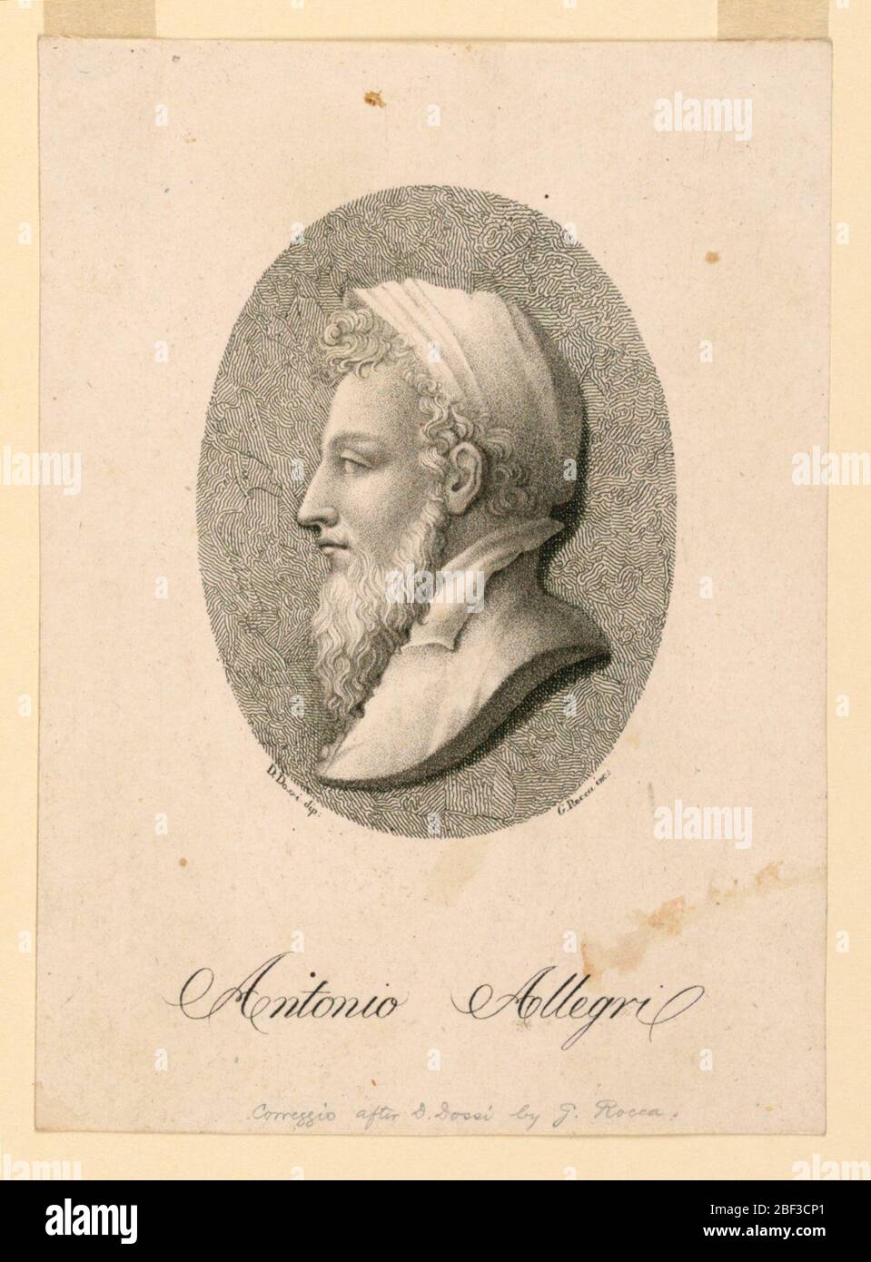 Portrait d'Antonio Alegri appelé Correggio 14941535. Portrait de la tête dans la vue latérale vers la gauche. Le portrait imite un relief. Banque D'Images