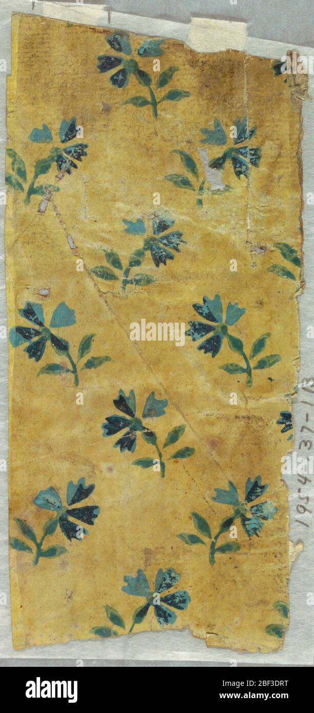 Fragment de flanc. 'A' : rectangle horizontal irrégulier. Rangées diagonales de petites fleurs de maïs bleues à espacement étroit avec feuilles et tiges vertes; 'b': Rectangle vertical de même. Banque D'Images