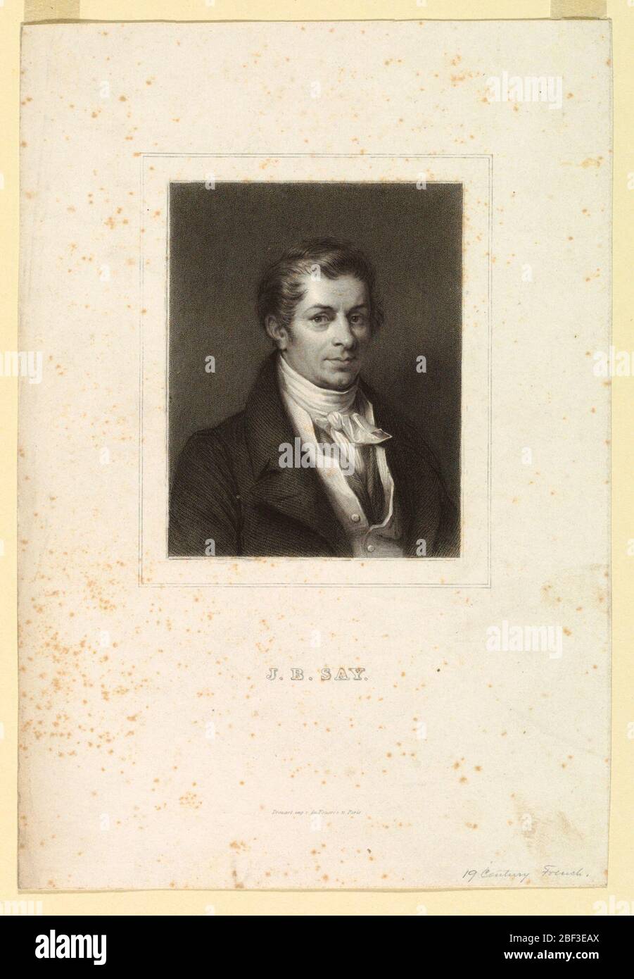 Portrait de JB dire. Portrait de la longueur de la buste d'un jeune homme dans une vue de trois quarts à droite. Le jeune homme souriait. Il porte un gilet blanc et une veste sombre avec ses cheveux courts. Banque D'Images