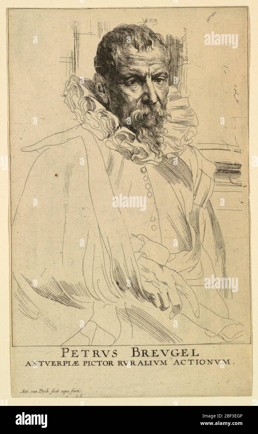 Portrait de Pieter Brueghel le jeune. Un portrait de trois quarts de longueur d'un homme, tourné vers la droite, regardant le spectateur. La main droite est visible, tenant les plis de son manteau. Colonnes en arrière-plan. Banque D'Images