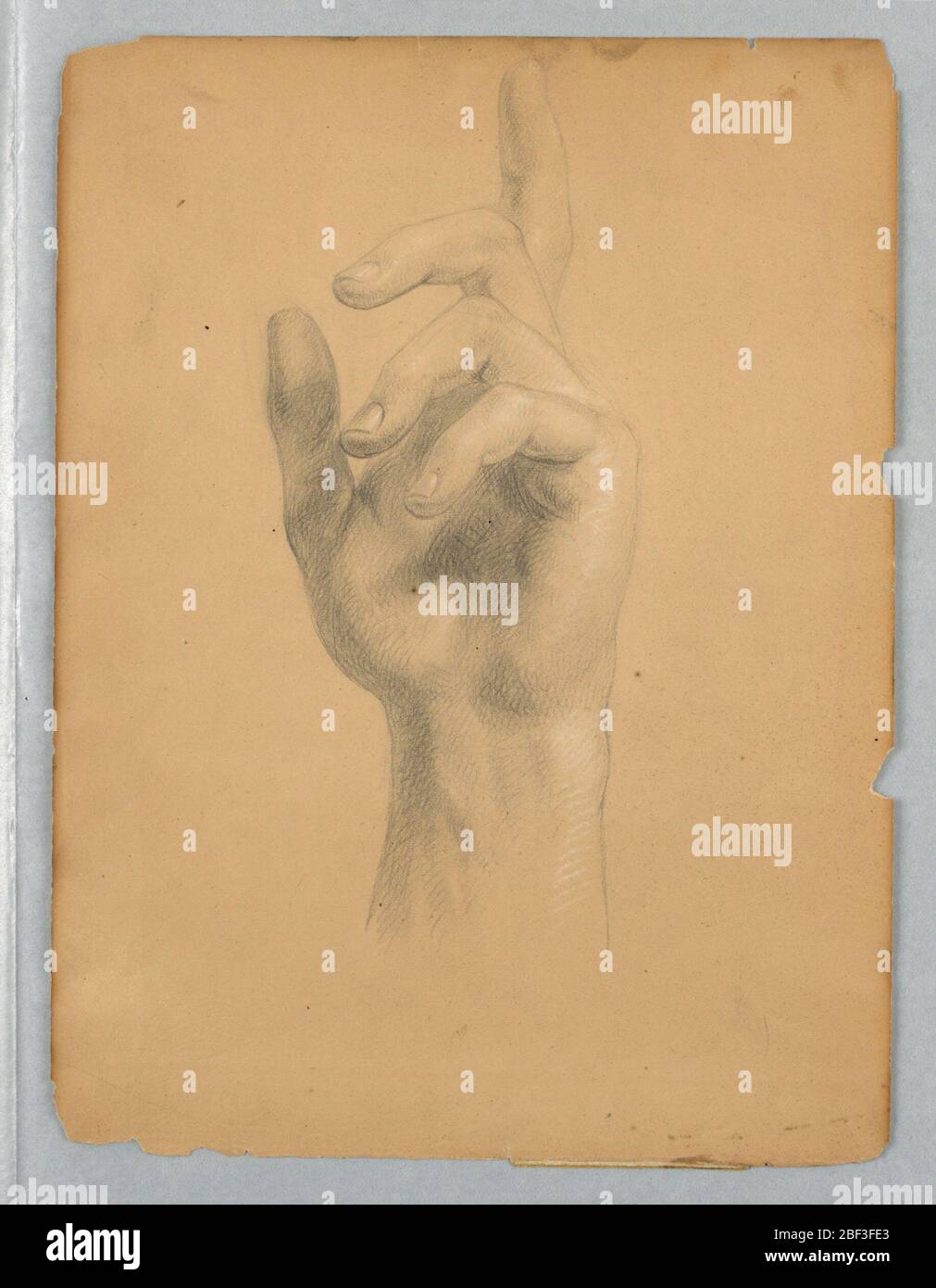 Etude de la main d'Anges pour le rêve de Mercys. Deux études d'une figure de droite. Verso : études sur le stylo et l'encre noire du pied gauche, de la jambe inférieure gauche, du pied droit et du genou droit. Banque D'Images