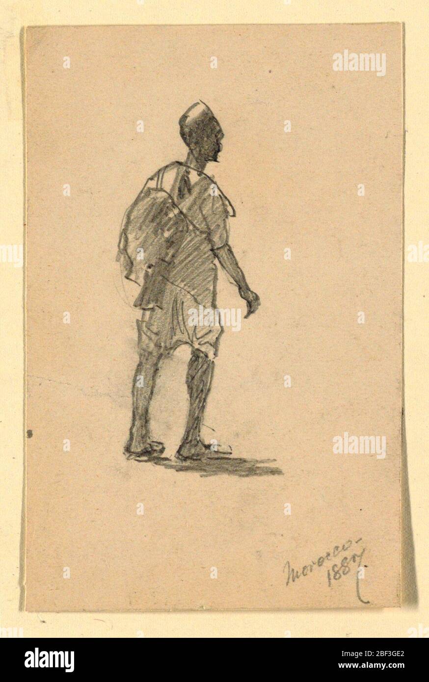 Un moor à pied. Rectangle vertical. Affiché en partant du dos droit. Légende dans le coin inférieur droit : 'Morocco / 1887.' Banque D'Images