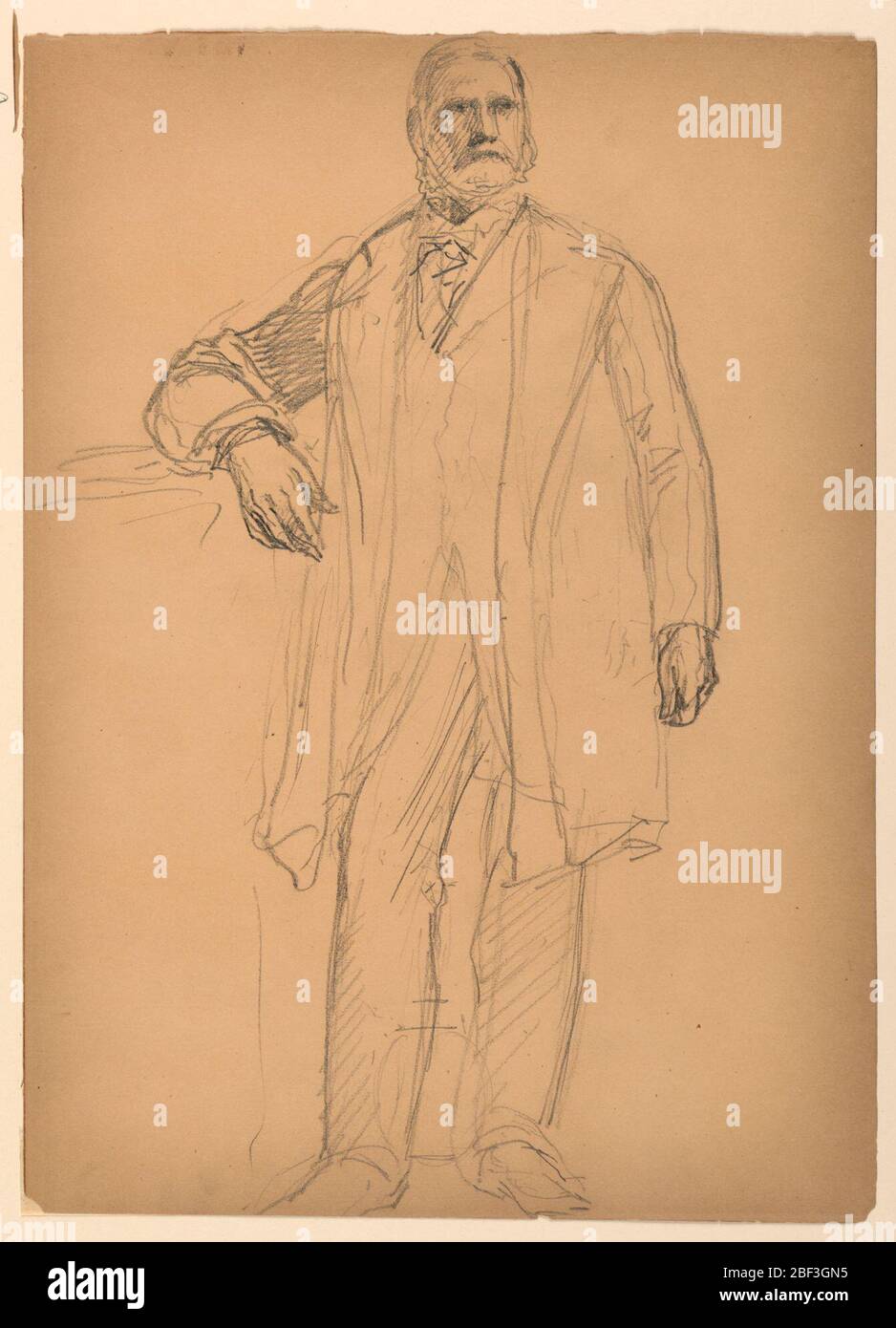 Président Chester Alan Arthur Standing. Figure mâle sur toute la longueur avec coude droit reposant sur une corniche ou un manteau. Banque D'Images