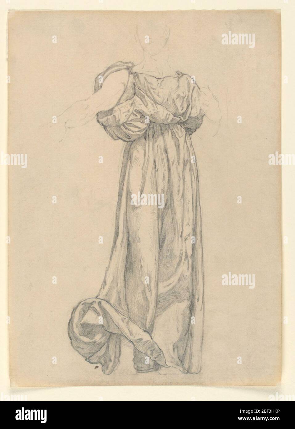Étude pour la draperie. Figure féminine debout dans une robe pleine longueur. Banque D'Images