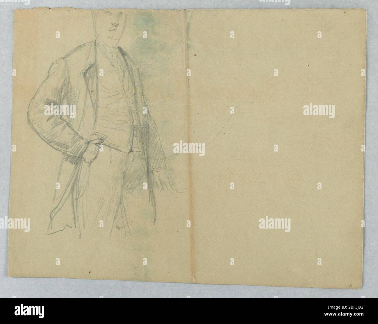 Croquis pour portrait de M. Samuel Ward SR debout avec la main dans la poche. À l'extrême gauche, homme debout avec la main droite dans la poche. Banque D'Images