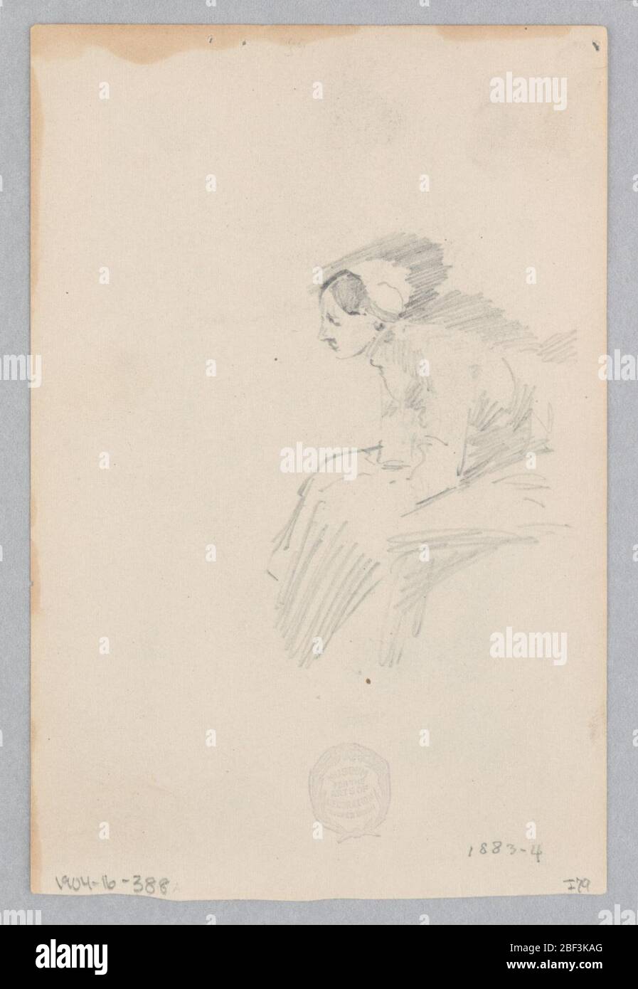 Femme. Recto: Esquisse d'une figure féminine; Verso: Esquisse de trois figures féminines par une cheminée. Banque D'Images Femme. Recto: Esquisse d'une figure féminine; Verso: Esquisse de trois figures féminines par une cheminée. Banque D'Images