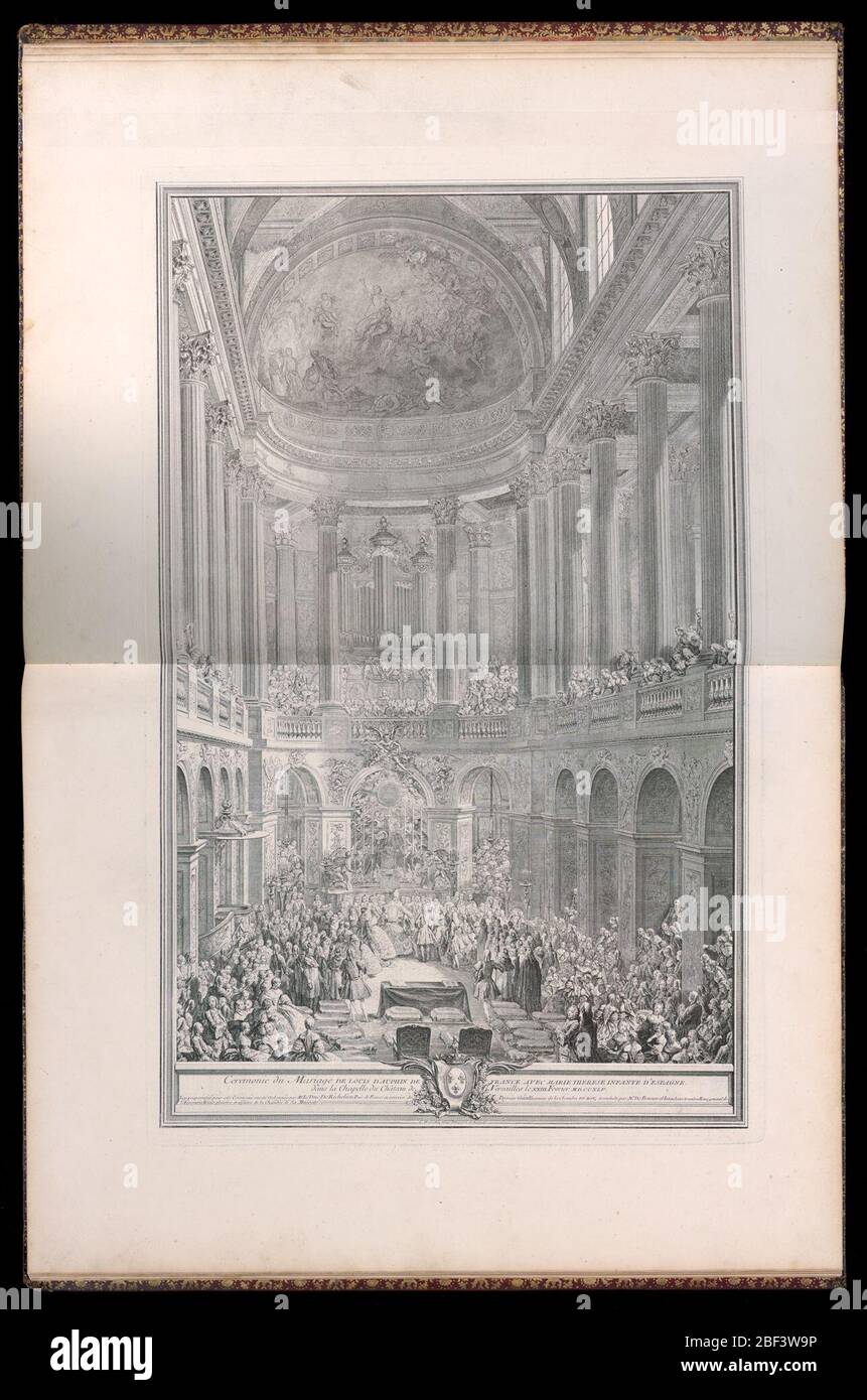 Cmerie du mariage de Louis Dauphin de France avec Marie Thrse Infante DEspagne dans la Chapelle du Château de Versailles le XXIII Fvrier MD CCXLV cérémonie de mariage de Louis Dauphin de France et Marie Thrse d'Espagne dans la Chapelle du Château de Versailles 23 février 1745. Vue intérieure à l'intérieur de la chapelle du Château de Versailles lors de la cérémonie du mariage de Louis Dauphin de France et de Marie Thérèse d'Espagne. Banque D'Images