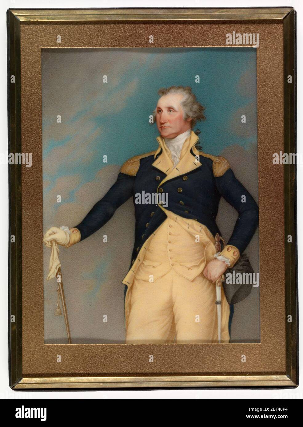 Général George Washington. Cette vue de trois quarts de long de Washington est adaptée à la peinture à grande échelle de John Trumbull, commandé par la ville de Charleston, en Caroline du Sud, en 1791, pour commémorer la visite de Washington. Banque D'Images