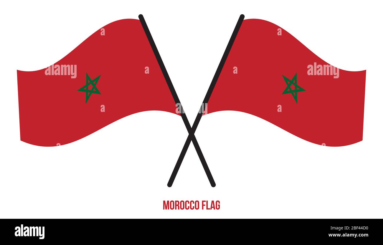 Illustration Vecteur de brandir le drapeau du Maroc sur fond blanc. Maroc drapeau national. Banque D'Images