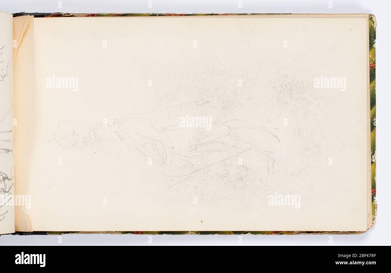 Schéma de la page de croquis sur pied mâle. Esquisse pâle d'une figure masculine, éventuellement en costume du XVIIe siècle, debout avec une épée ou une canne. Banque D'Images