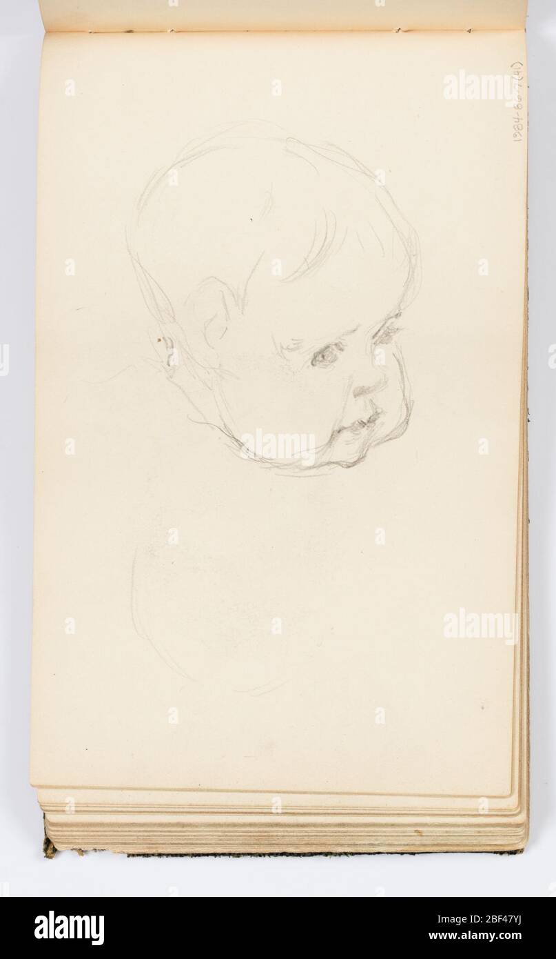 Page de croquis Babys face. Esquisse du visage d'un bébé, en regardant vers la droite. Banque D'Images