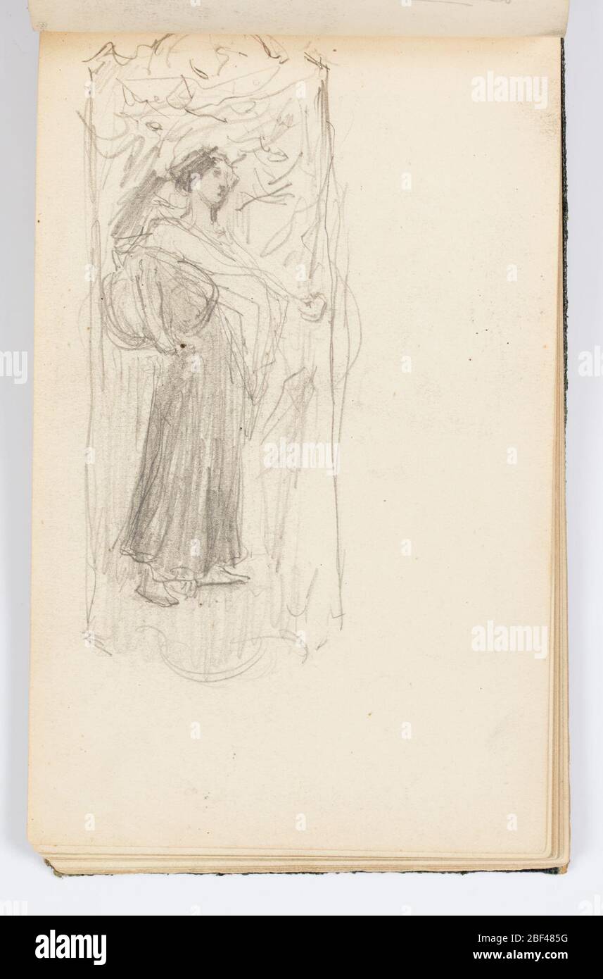 Schéma de la page de croquis. Esquisse d'une figure debout dans un cadre décoratif. Banque D'Images Schéma de la page de croquis. Esquisse d'une figure debout dans un cadre décoratif. Banque D'Images