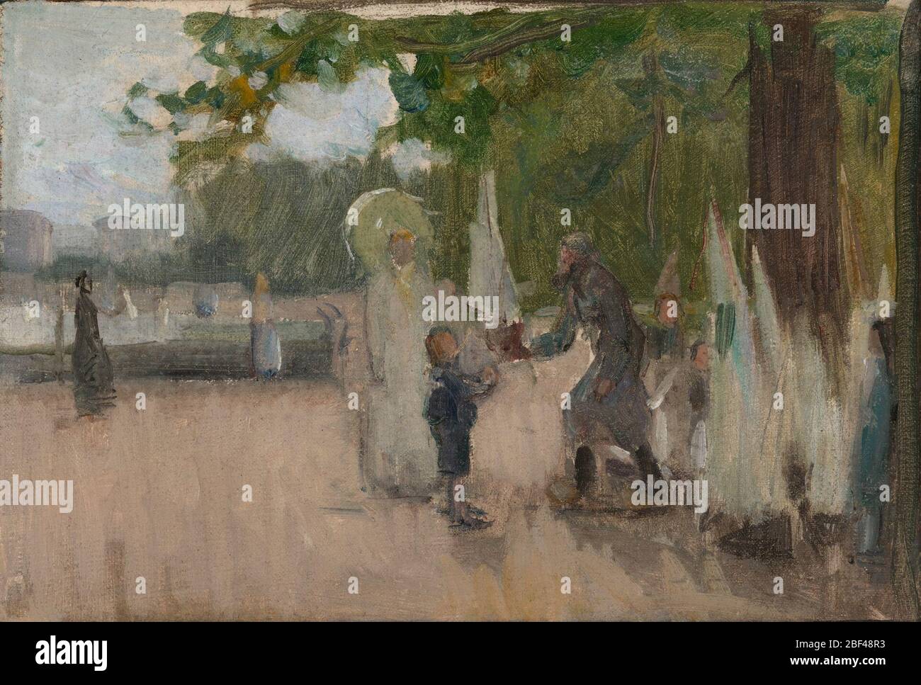 L'homme qui a loué des bateaux. Cet endroit dans un parc parisien où les vendeurs louaient des bateaux à jouets reflète le charme qui a conduit Henry Ossawa Tanner à s'installer à Paris en 1891. Banque D'Images