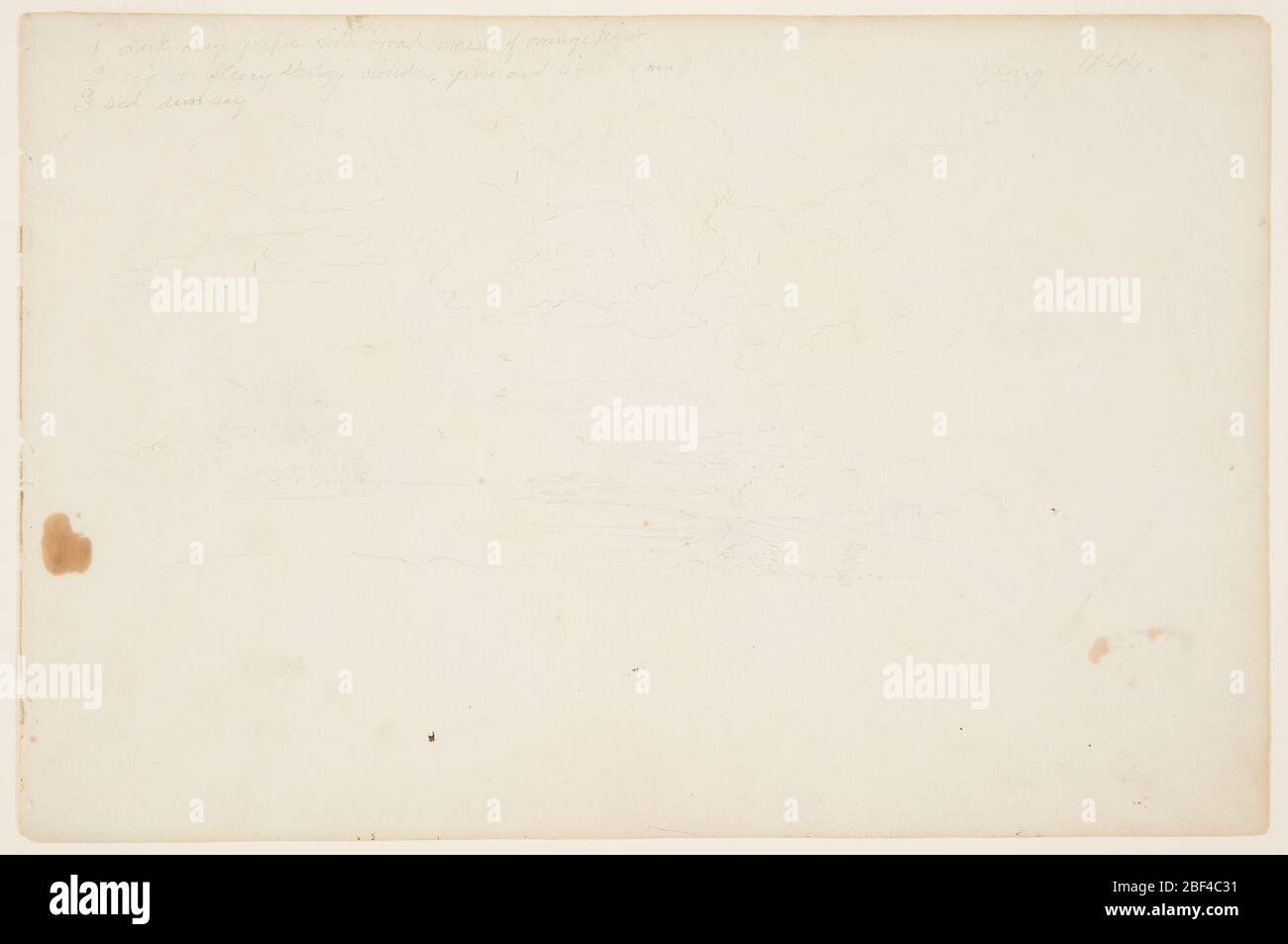 Études sur le nuage avec Setting Sun. Recto: Vue horizontale des études sur le nuage avec un soleil couchant entouré de rayons.Verso: Deux cochons dormant. Banque D'Images