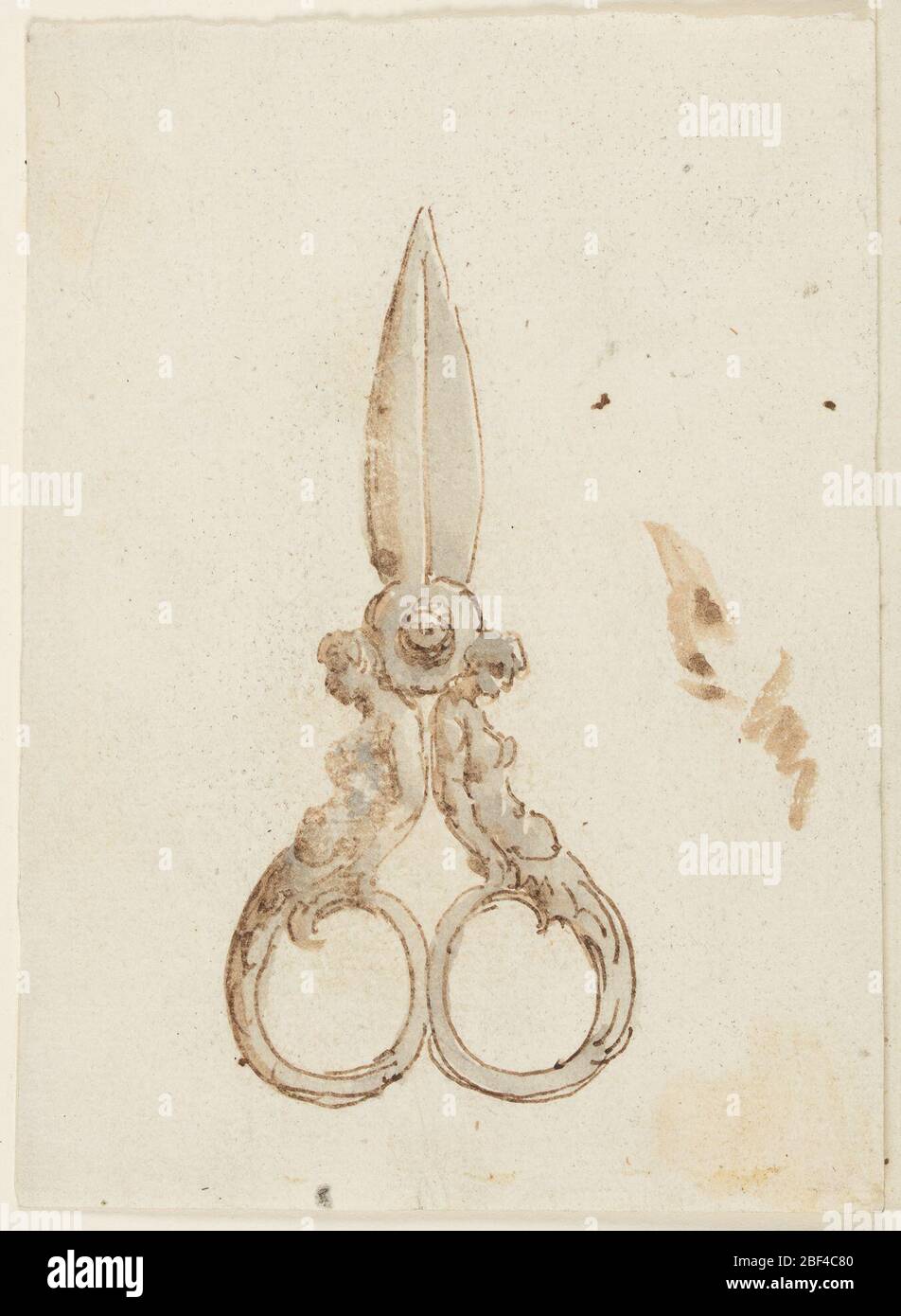 Une paire de ciseaux avec poignées formées par Halffigures de femmes avec Rinceaux comme jambes. Paire de ciseaux avec poignées formées par demi-figures de femmes avec des rinceaux comme jambes. Banque D'Images