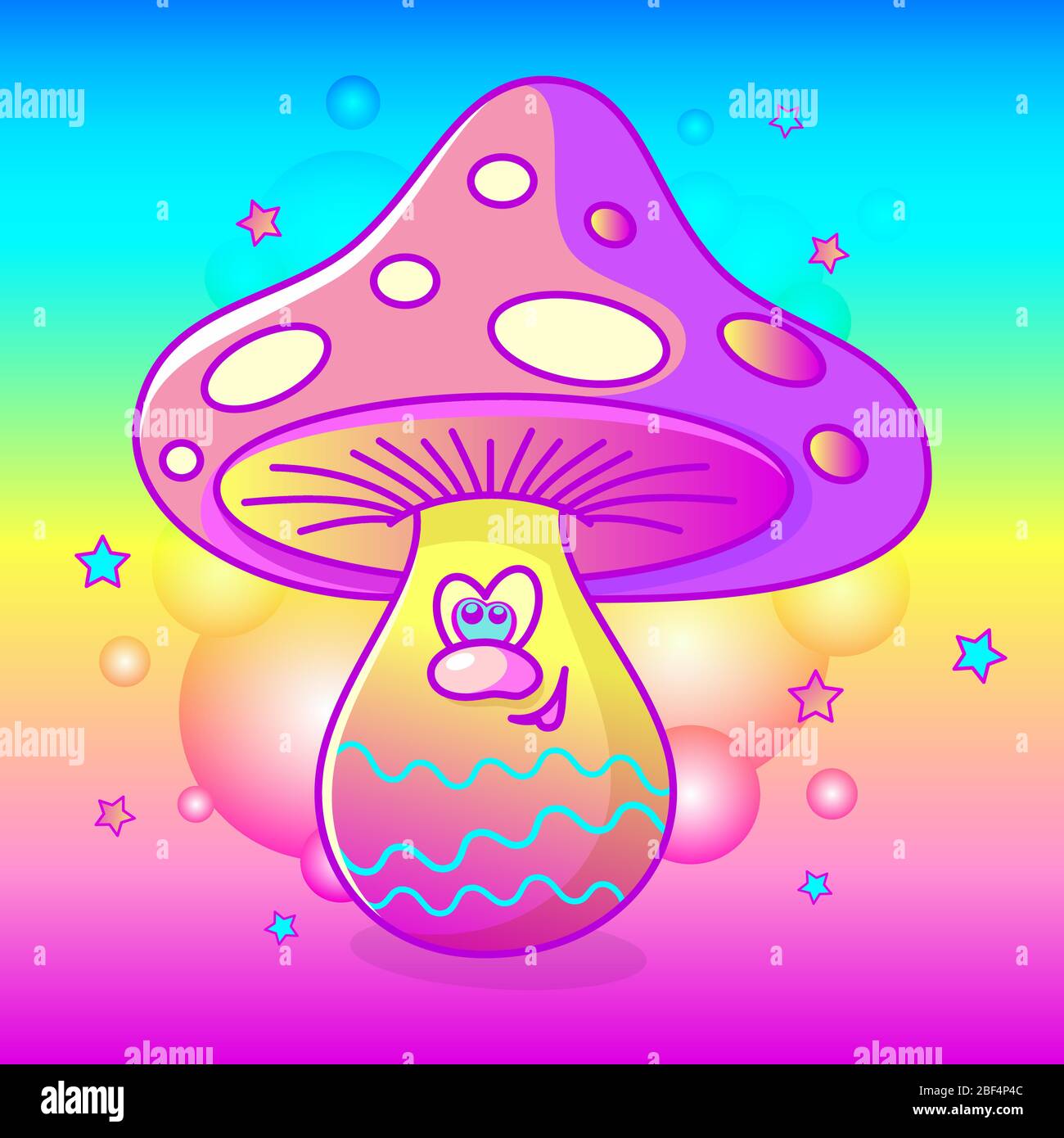 Drôle de champignon magique mouche agaric. Hallucinations psychédéliques vives Illustration de Vecteur