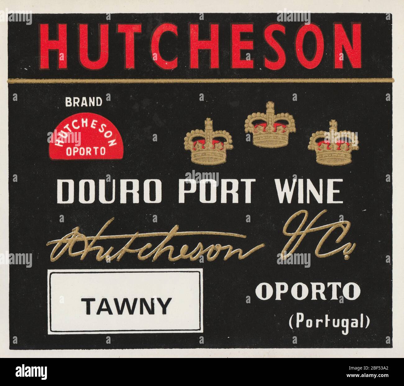 Label vintage rare et inutilisé du vin portugais du port de Tawny, Portugal. Banque D'Images