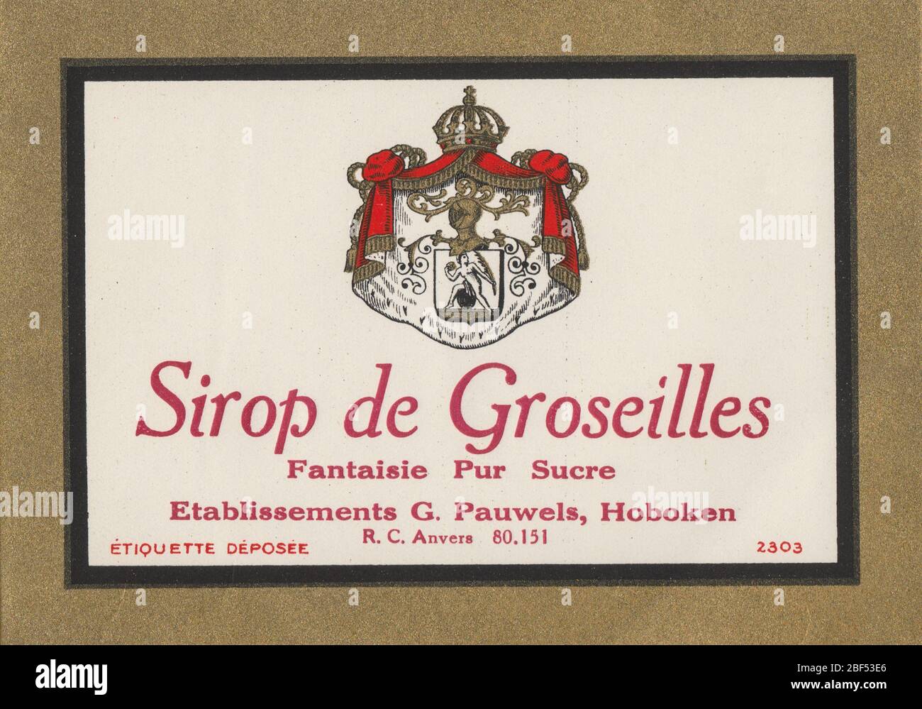 Label vintage non utilisé et rare de Sirop de Grenadine, Sirop de Groseilles ou sirop de la curricuille française Banque D'Images