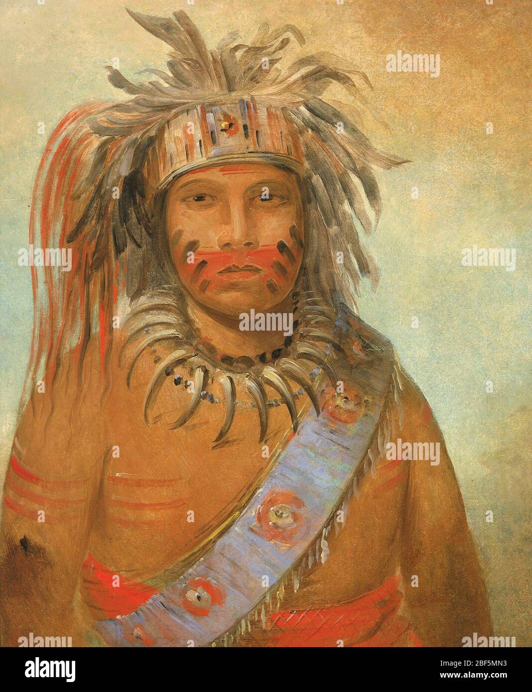Aunimmuckkwaum Tempest Bird. Dans les années 1840, George Catlin se rend en Europe pour exposer et promouvoir sa galerie indienne; et pendant ces années, des délégations de l'Iowa et d'Ojibwe se sont jointes à lui. Banque D'Images Aunimmuckkwaum Tempest Bird. Dans les années 1840, George Catlin se rend en Europe pour exposer et promouvoir sa galerie indienne; et pendant ces années, des délégations de l'Iowa et d'Ojibwe se sont jointes à lui. Banque D'Images