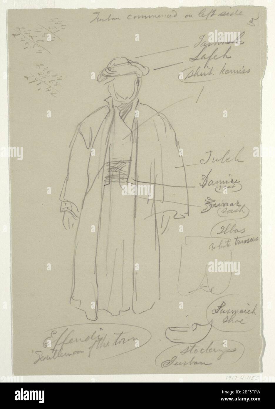 Monsieur Effendi. Rectangle vertical. Figure pleine longueur d'un homme arabe, avec des parties de son costume, en anglais et en arabe, inscrit à droite et en dessous. Banque D'Images