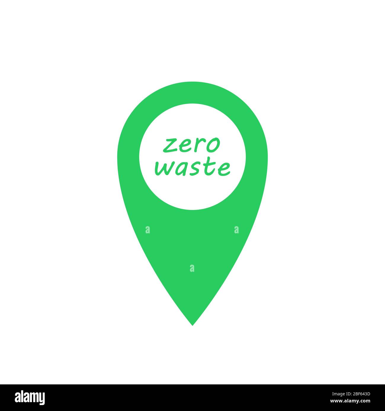 Icône verte de marqueur de broche de décharge zéro avec texte. Emblème vert, label écologique. Illustration du stock vectoriel. Illustration de Vecteur