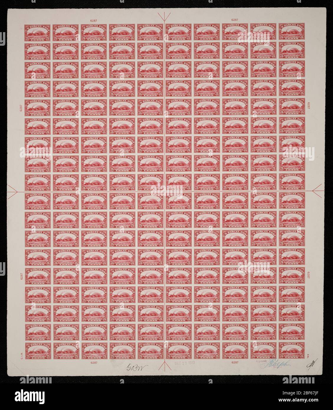 protection contre les plaques de récolte 75 °c. Les épreuves certifiées de plaque sont la dernière preuve imprimée de la plaque avant d'imprimer les timbres au Bureau de l'gravure et de l'impression. Ces épreuves de plaque sont uniques, avec les signatures et la date d'approbation. Banque D'Images