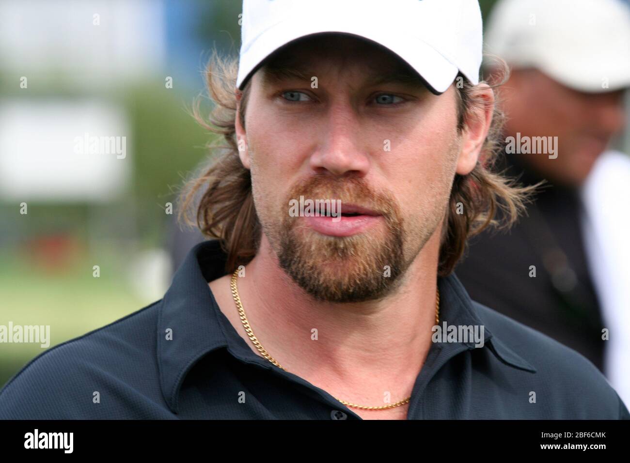Peter Forsberg, joueur de la LNH jouant au golf. Stockholm / Suède, Arlangastad, parcours de golf, août 2007. Banque D'Images