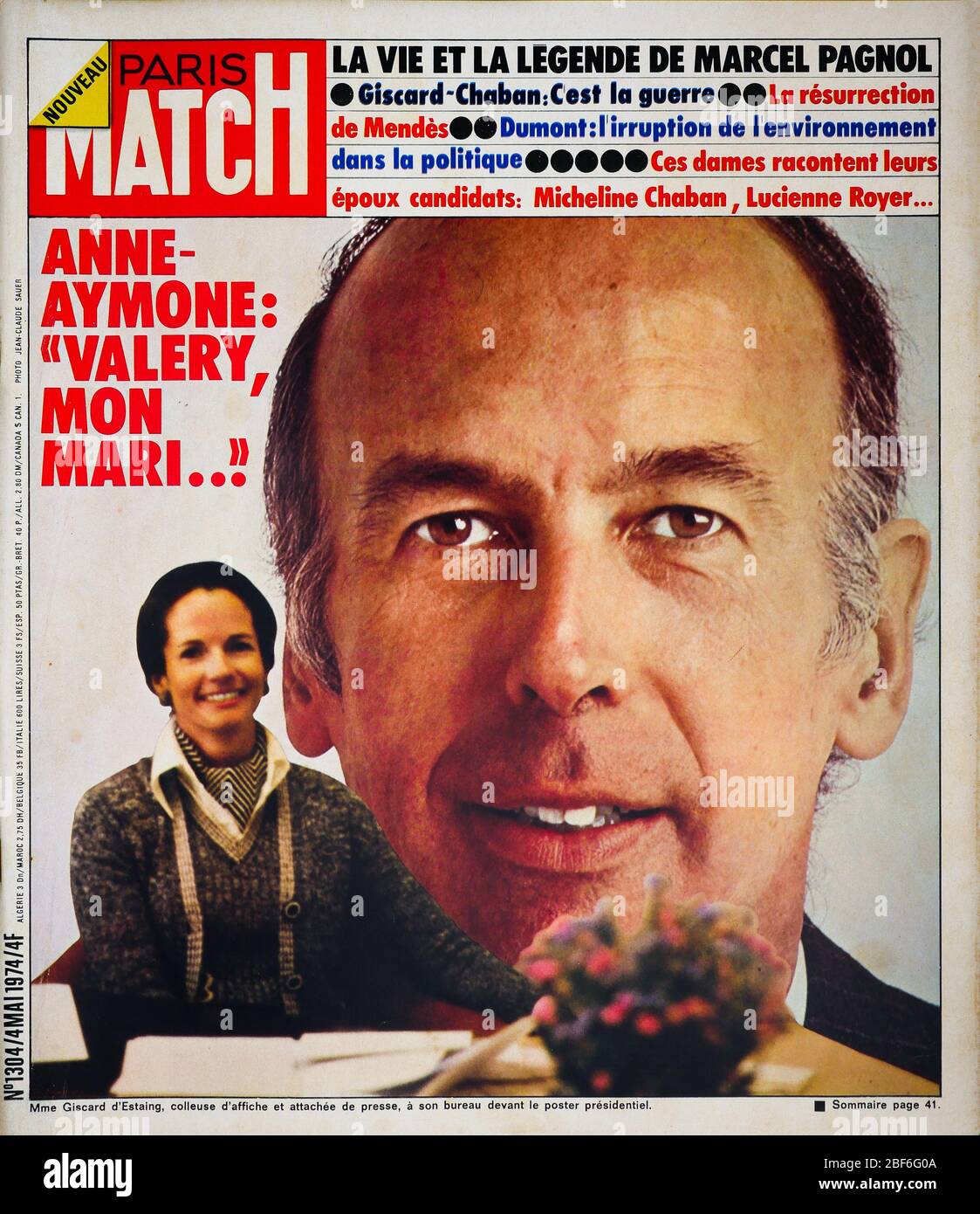 FrontPage du magazine français Paris-Match, Président de la République française Valery Giscard d'Estaing et sa femme Anne-Aymone, n° 1304, 1974, France Banque D'Images