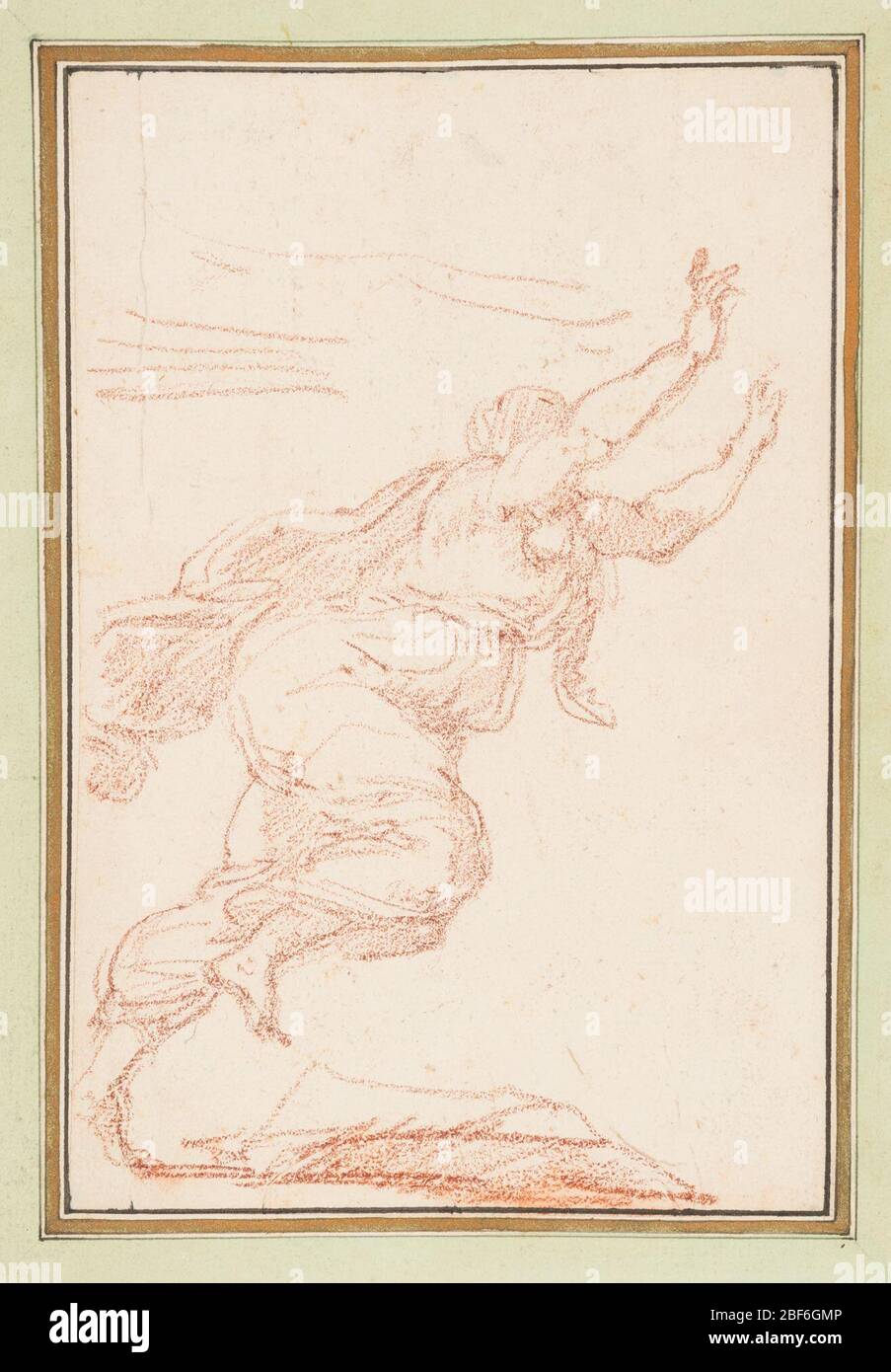 Figure féminine de course. Figure féminine de course. Un pied et les deux bras sont levés, obscurcissant le visage. Banque D'Images