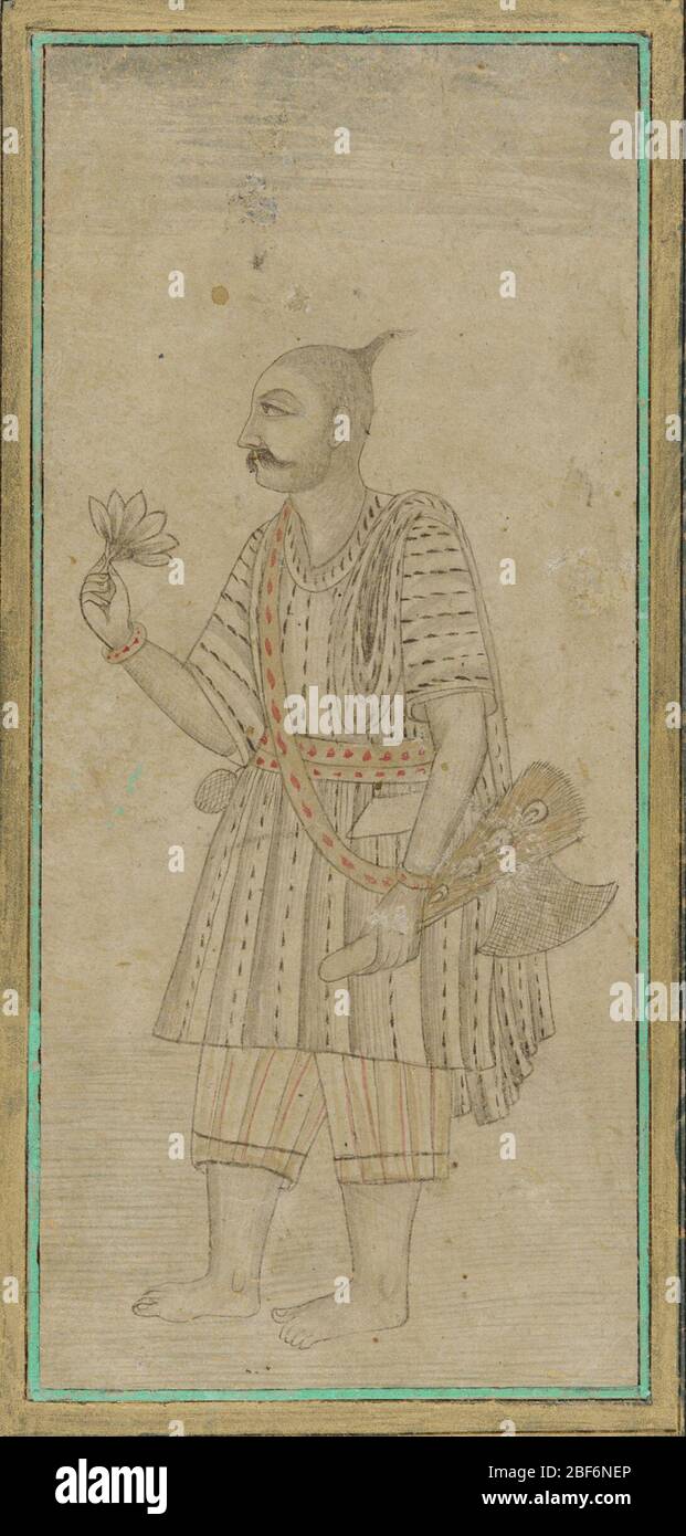 ; Inde ; XVIIe siècle ; encre, teinte légère et or sur papier ; H x l : 13,9 x 6,2 cm (5 1/2 x 2 7/16 po) ; Don de Charles Lang freer Banque D'Images