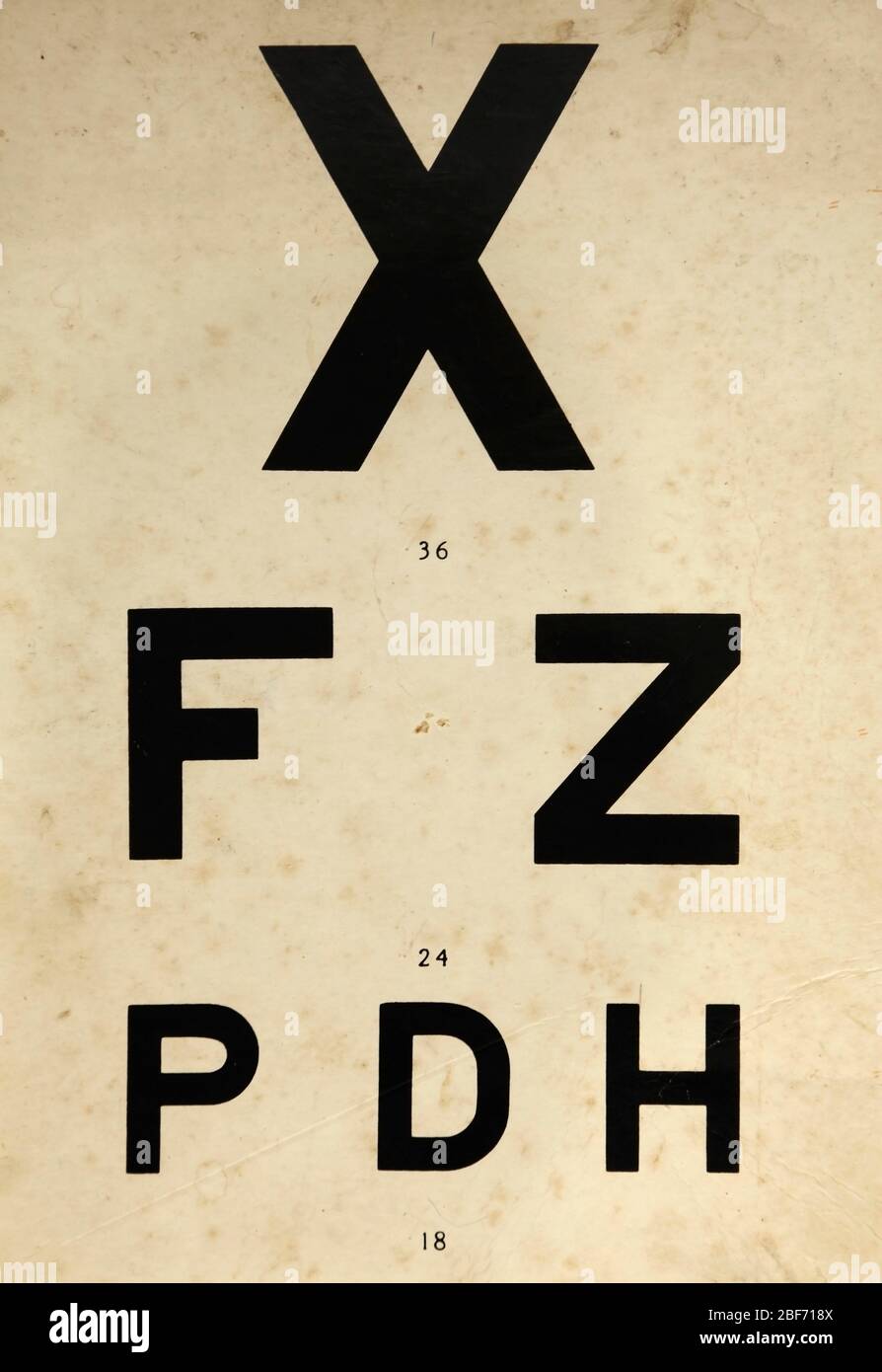 Graphique Snellen vintage utilisé pour les tests oculaires. Banque D'Images