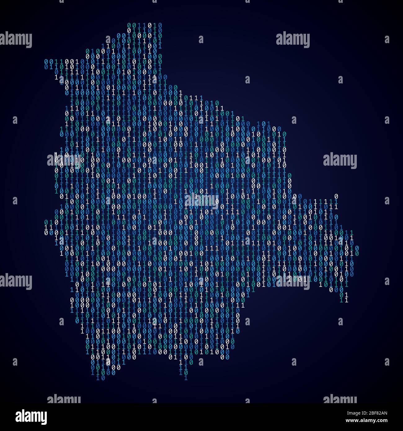 Carte de pays bolivienne en code binaire numérique Illustration de Vecteur