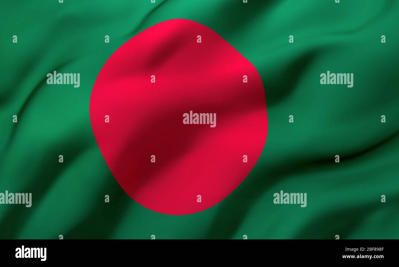 Drapeau du Bangladesh soufflant dans le vent. Drapeau volant bengali pleine page. Illustration tridimensionnelle. Banque D'Images