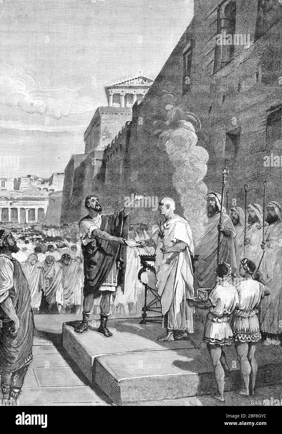 Antiquite romaine : Marcus Furius Camillus dit Camille choisit un placement sur l'Aventin pour un temple décède un Junon 392 avant JC (Temple de Juno Banque D'Images