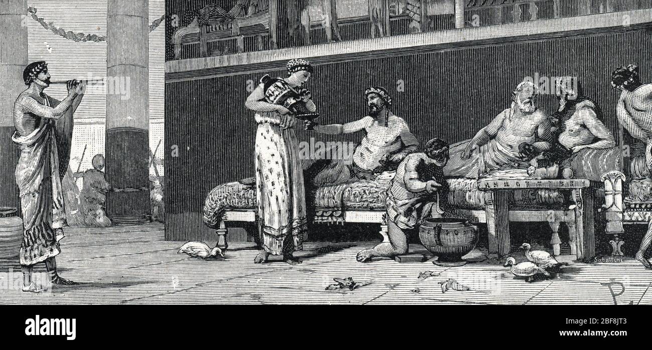 Civilisation etrusque : scène de banquet, scène de vie quotidienne, les protonistes d'un symposium repas de la gens allonges sur leur klinai (etrusc Banque D'Images