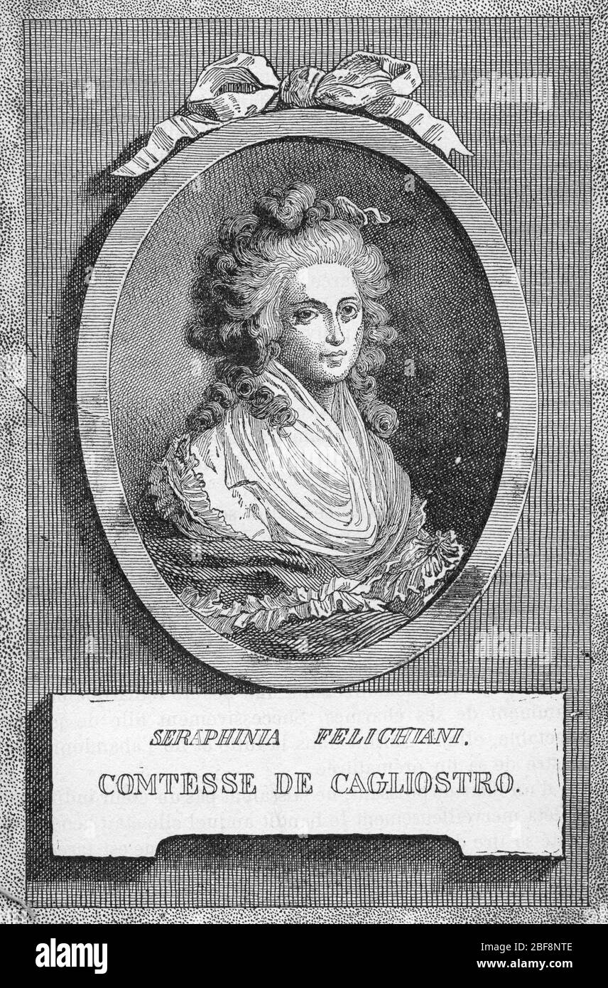 Portrait de Lorenza Feliciani connu sous le nom de Serafina (né en 1754), comtesse de Cagliostro, épouse du comte Alessandro de Cagliostro - Gravure du 19eme siecle Banque D'Images
