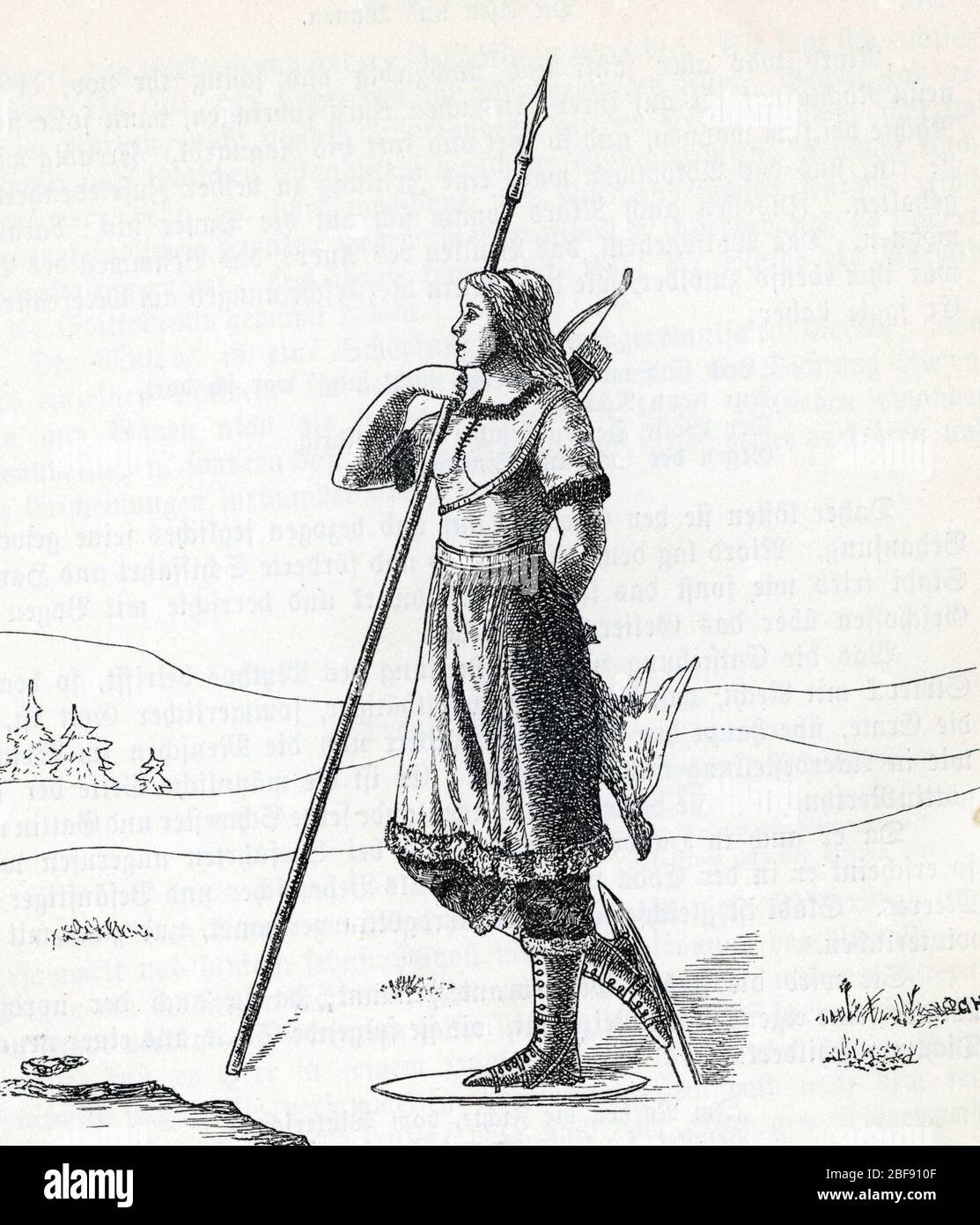 Mythologie nordique : Représentation de la divinite Skadi (Norse mythologie : déesse géante Skadi) Gravure tiree de 'Nordisch-germanische Gotter und H. Banque D'Images