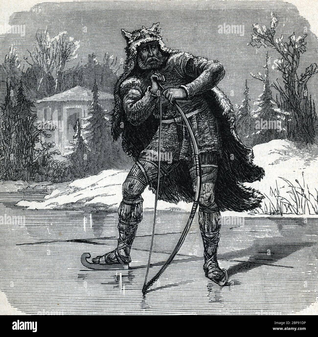 Mythologie nordique : Représentation d'ULL (Ullr) dieu de la chasse et de l'hiver (mythologie norse : le dieu Ullr) Gravure tiree de 'Nordisch-germanis Banque D'Images