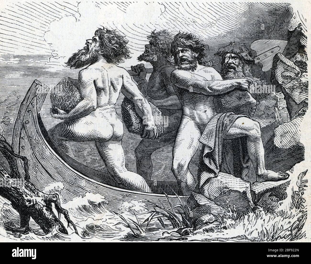 Mythologie nordique : les géants s'appretant au Ragnarok (mythologie norse : les géants se préparer à la grande bataille du Ragnarok) Gravure tir Banque D'Images