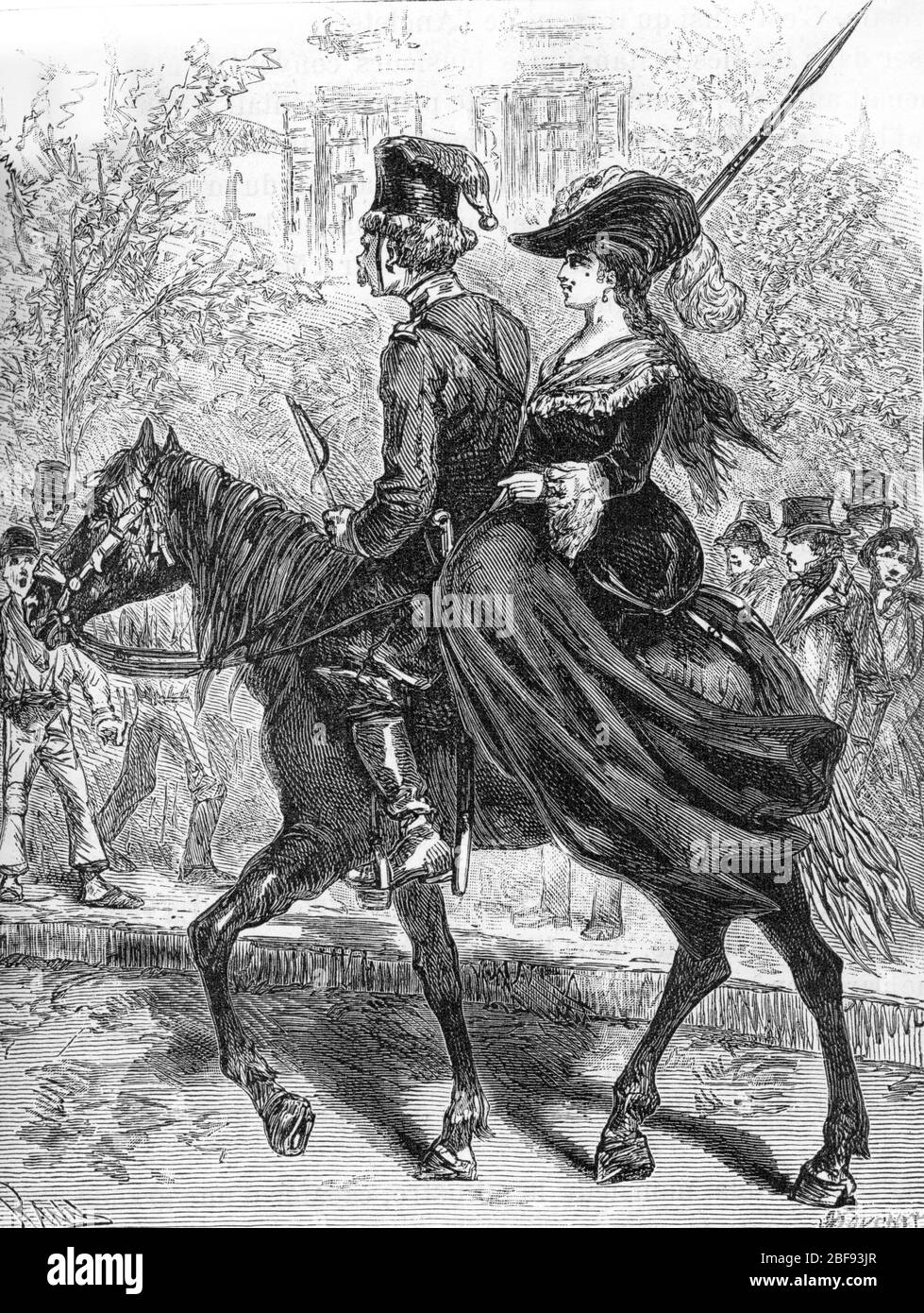 Restauration 1814: l'enthousiasme du pluple parisien lors de l'entrée du tsar Alexandre Ier de Russie un Paris et son fils armee de cosaques Vénus installateur Banque D'Images