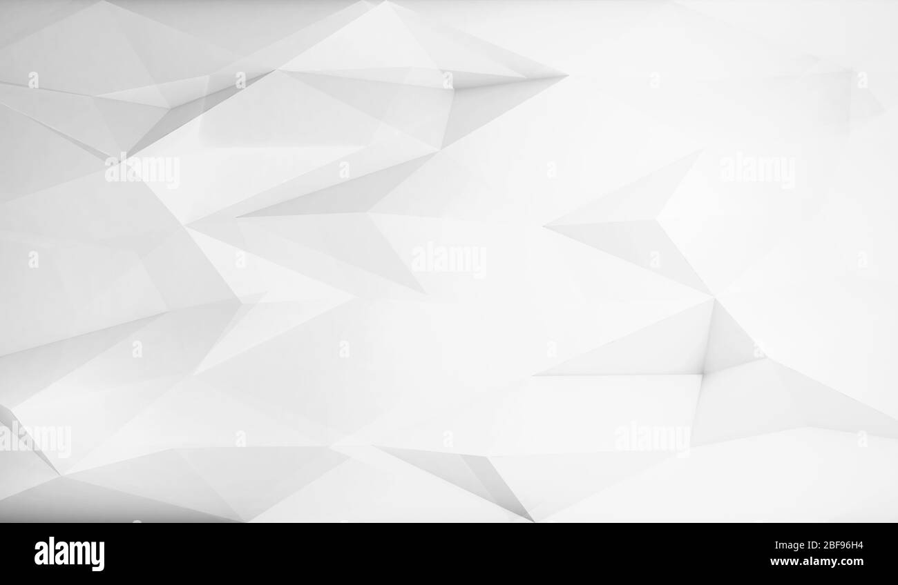 Motif triangulaire chaotique blanc abstrait. Texture d'arrière-plan cgi faible en poly, illustration de rendu en 3 dimensions Banque D'Images