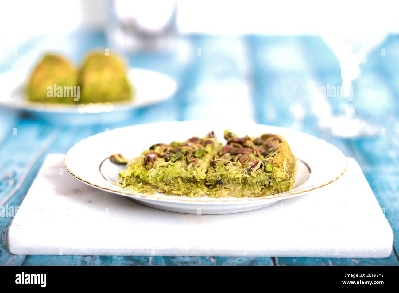 Turc dessert Baklava avec pistache - Fistikli Baklava. Banque D'Images