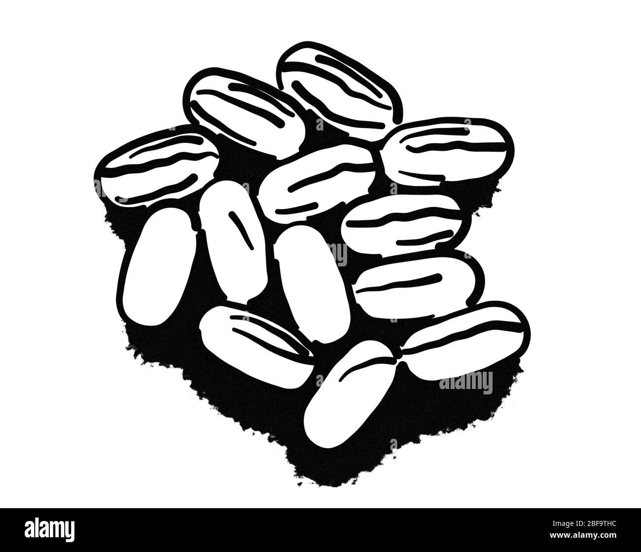 Pile de pilules médicales sur fond blanc.esquisse noire de pilules de vitamine pile sur fond vide Banque D'Images