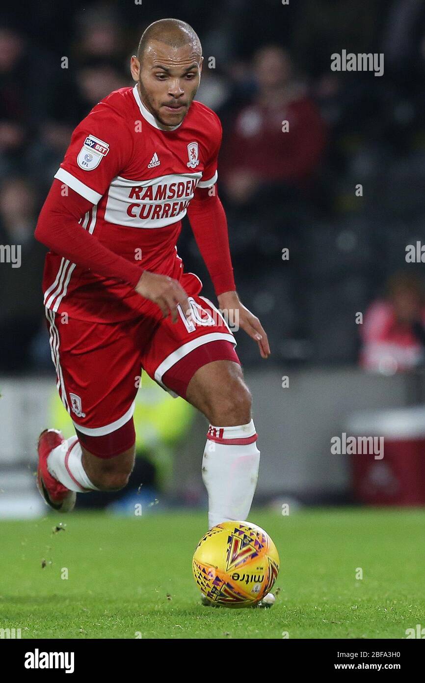 KINGSTON SUR HULL, ROYAUME-UNI. Martin Braithwaite de Middlesbrough lors du match du championnat Sky Bet entre Hull City et Middlesbrough au stade KC, Kingston, à Hull, le mardi 31 octobre 2017. (Crédit: Mark Fletcher | mi News) Banque D'Images