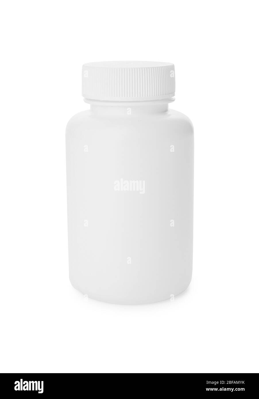 Bouteille de pilules sur fond blanc Banque D'Images