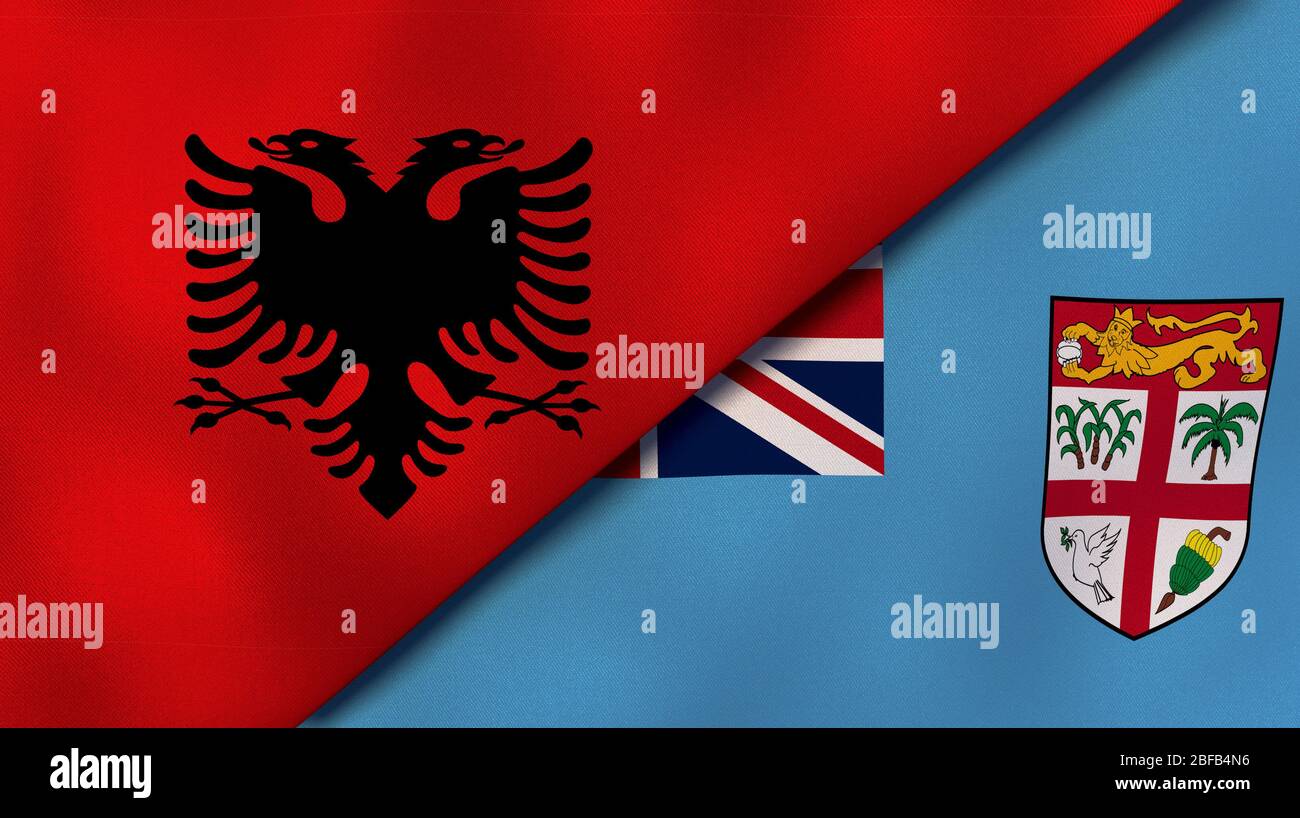 Deux drapeaux d'Etats d'Albanie et de Fidji. Expérience professionnelle de haute qualité. illustration tridimensionnelle Banque D'Images