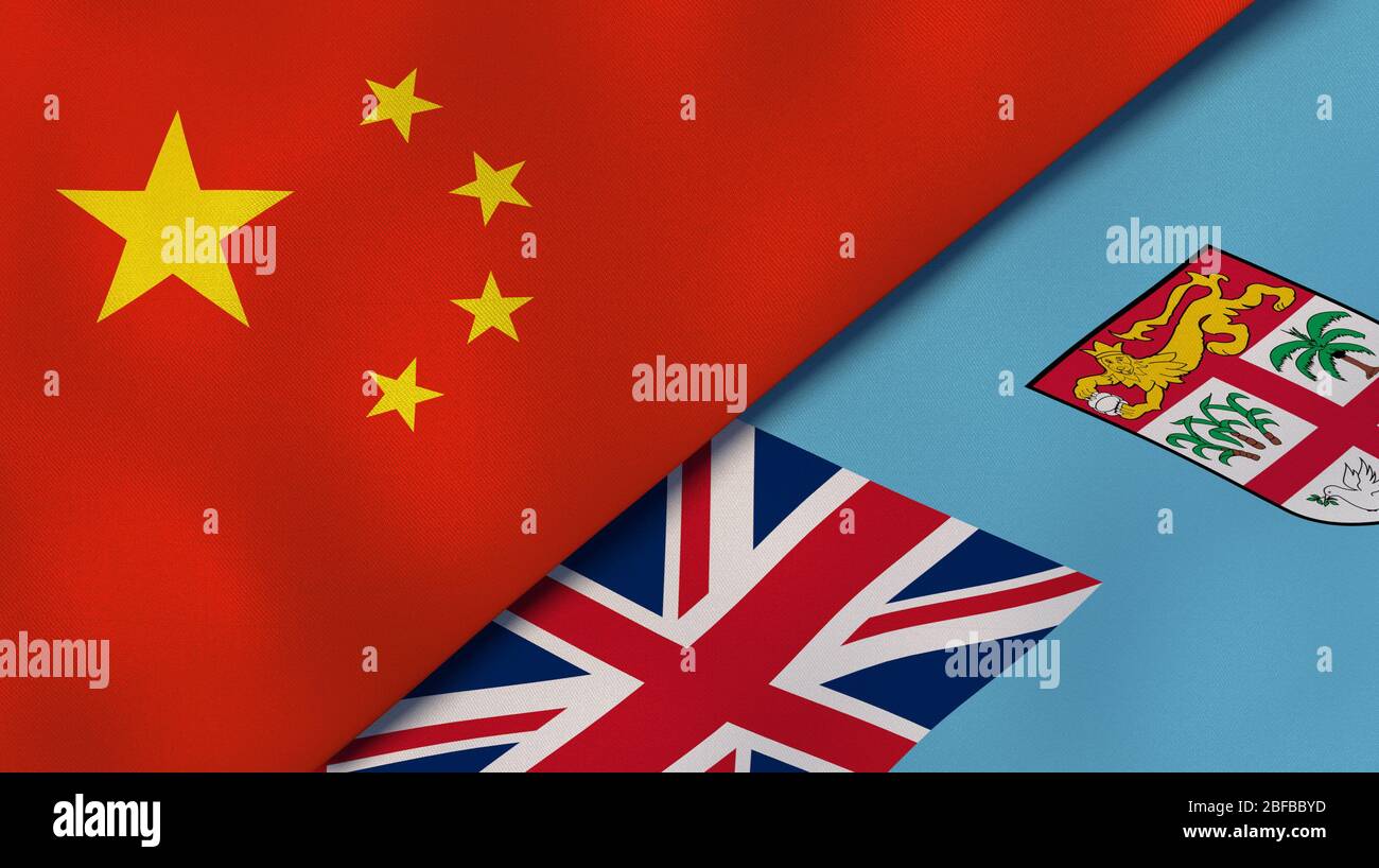 Deux drapeaux de la Chine et des Fidji. Expérience professionnelle de haute qualité. illustration tridimensionnelle Banque D'Images