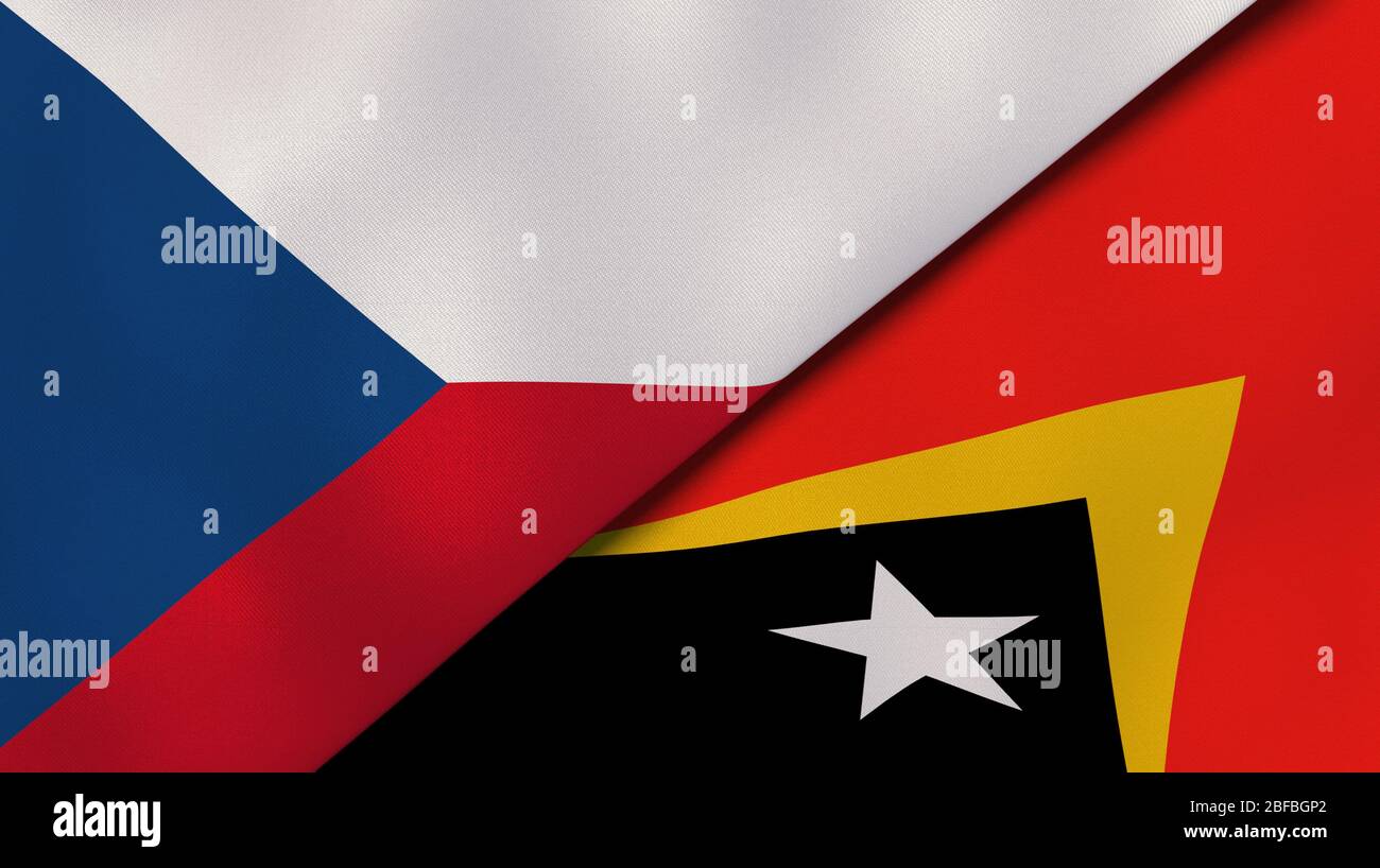 Deux drapeaux des États de la République tchèque et du Timor oriental. Expérience professionnelle de haute qualité. illustration tridimensionnelle Banque D'Images