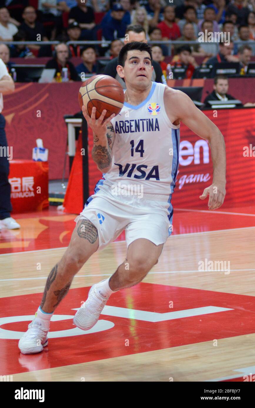 Gabriel Deck (Argentine) contre France. Coupe du monde de basket-ball FIBA Chine 2019, demi-finales Banque D'Images