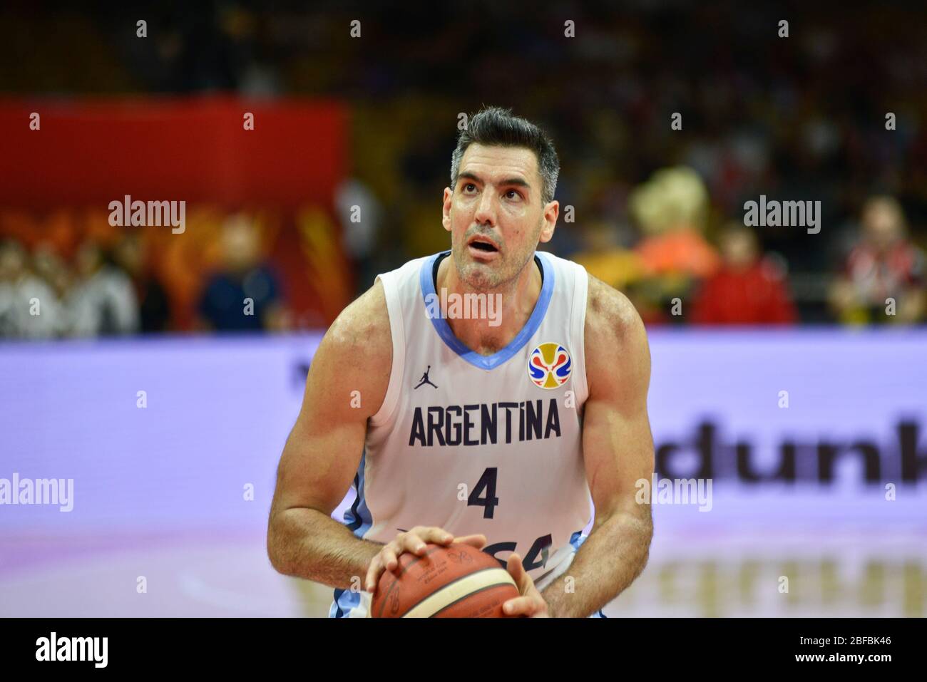 Luis Scola (Argentine) tournage d'un coup franc. Coupe du Monde de Basket-ball de la FIBA, Chine 2019. Premier tour Banque D'Images